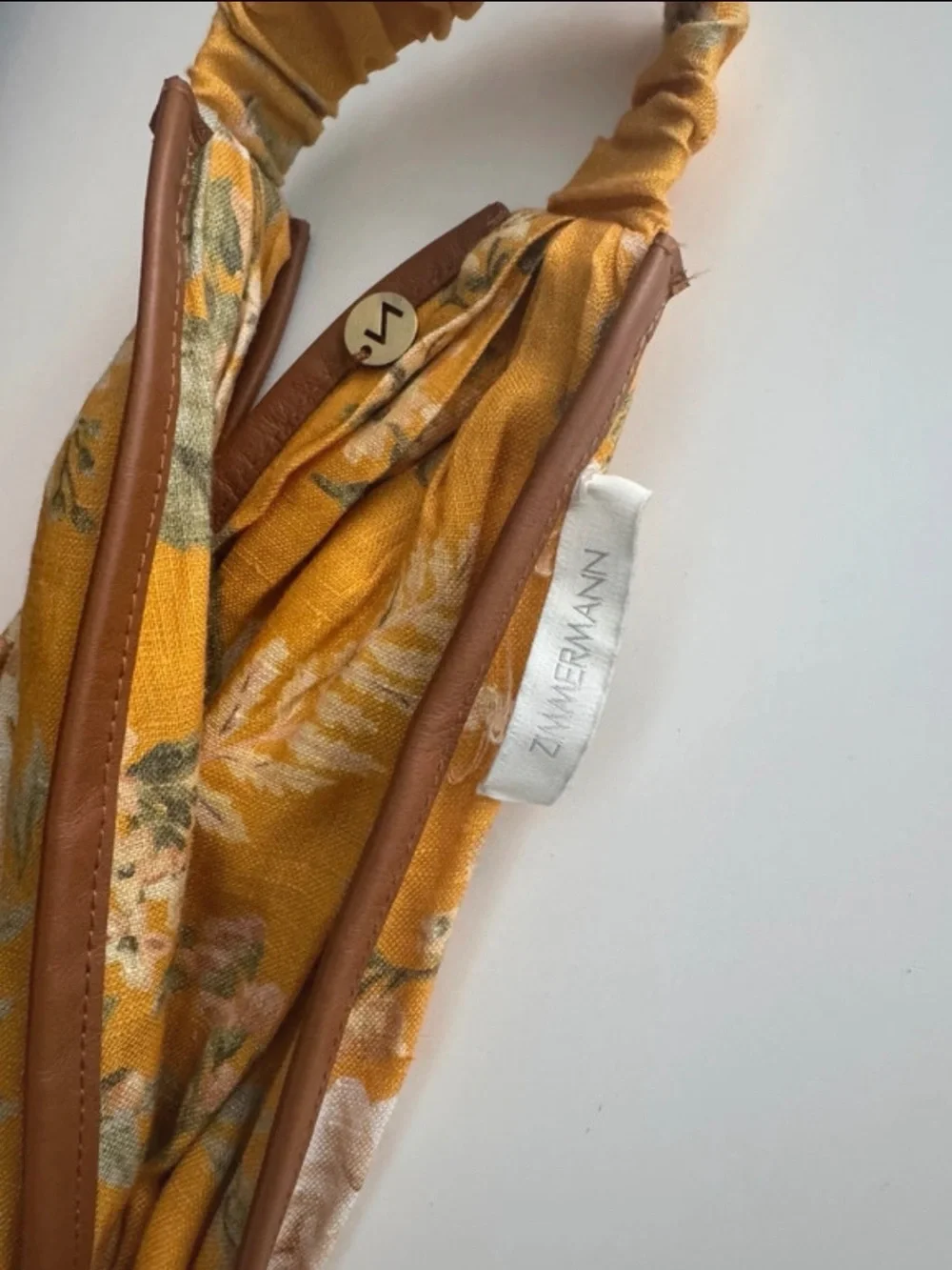 Zimmernman Mustard Floral Headband with Brown leather Trim